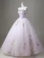 Elegant Lavender Pearl Rhinestone Sequins Flower Prom Dresses 2026 Ball Gown Strapless Sleeveless Backless Floor-Length / Long Formal Dresses