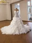 Luxe Blanche Paillettes Perle Faux Diamant Volants Robe De Mariée 2026 Trompette / Sirène Bustier Sans Manches Dos Nu Chapel Train