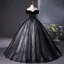 Elegant Black Beading Sequins Lace Flower Prom Dresses 2025 Ball Gown Off-The-Shoulder Short Sleeve Backless Floor-Length / Long Prom Formal Dresses