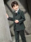 Ink Blue Plaid Long Sleeve Boys Wedding Suits 6-piece 2022 Body Jewellery Coat Pants Shirt Tie Vest