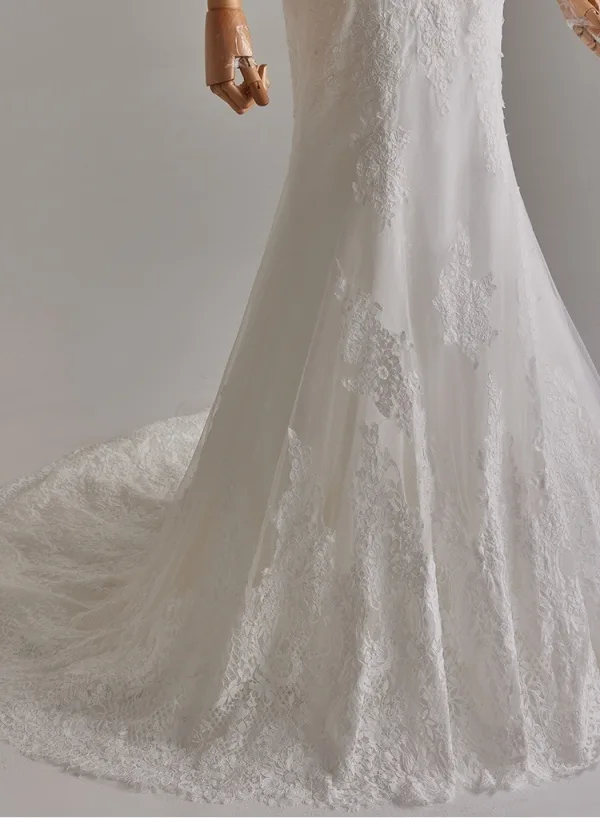 Elegant White Pearl Lace Flower Wedding Dresses 2025 Trumpet / Mermaid Off-The-Shoulder Sleeveless Backless Sweep Train Wedding