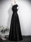Vintage / Retro Black Satin Prom Dresses 2025 A-Line / Princess High Neck Sleeveless Backless Floor-Length / Long Formal Dresses