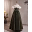 Vintage / Retro Dark Green Satin Prom Dresses A-Line / Princess 2023 Flower Off-The-Shoulder Puffy Short Sleeve Backless Floor-Length / Long Prom Formal Dresses