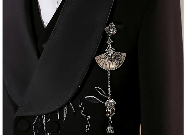 Chinese style Black Rhinestone 6-piece Long Sleeve Boys Wedding Suits 2025 Body Jewellery Coat Pants Shirt Tie Vest