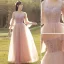 Chic / Beautiful Blushing Pink Beading Bridesmaid Dresses 2022 A-Line / Princess Short Sleeve Backless Floor-Length / Long Bridesmaid Dresses