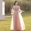 Chic / Beautiful Blushing Pink Beading Bridesmaid Dresses 2022 A-Line / Princess Short Sleeve Backless Floor-Length / Long Bridesmaid Dresses