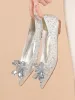 Charming Cinderella Silver Crystal Rhinestone Wedding Shoes 2022 Leather Pointed Toe Flat Wedding Heels