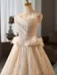 High-end Charming Champagne Glitter Sequins Appliques Prom Dresses 2025 Ball Gown Strapless Sleeveless Backless Floor-Length / Long Formal Dresses