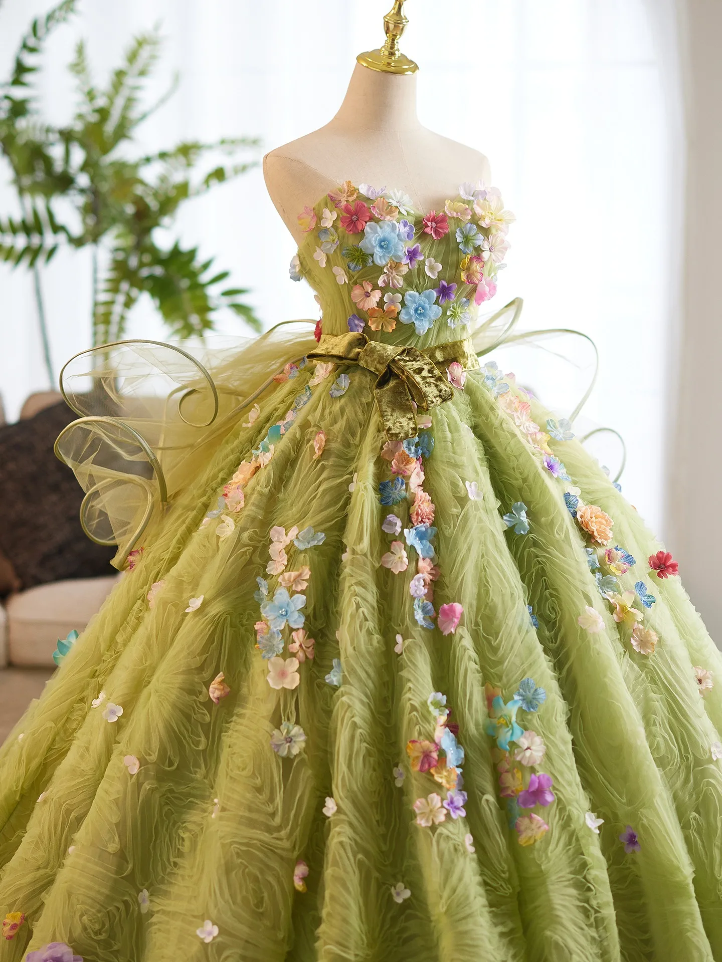 Flower Fairy Sage Green Multi-Colors Appliques Prom Dresses 2025 Ball Gown Strapless Flower Fairy Sage Green Multi-Colors Appliques Prom Dresses 2025 Ball Gown Strapless