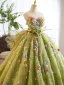 Flower Fairy Sage Green Multi-Colors Appliques Prom Dresses 2025 Ball Gown Strapless Sleeveless Backless Sweep Train Formal Dresses