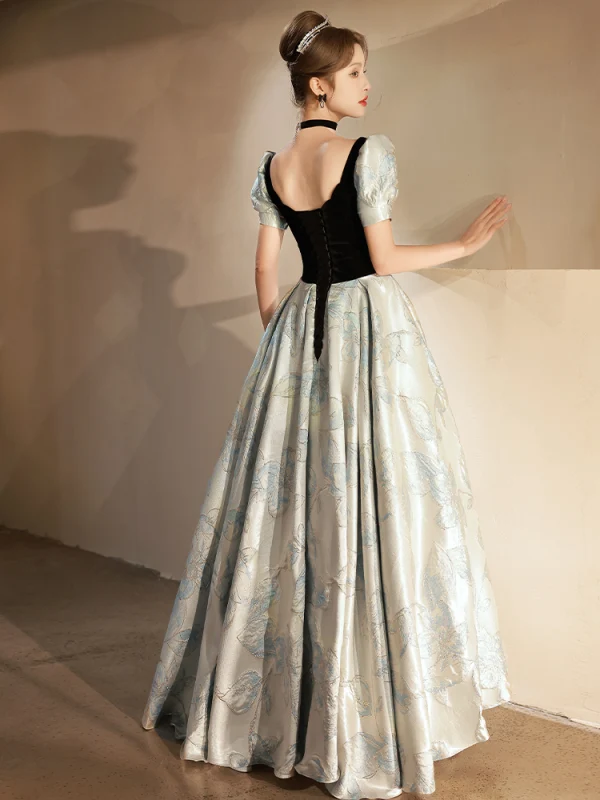 Elegant Black Glitter Prom Dresses 2023 A-Line / Princess Square Neckline Short Sleeve Backless Floor-Length / Long Prom Formal Dresses