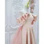 Élégant Rougissant Rose Volants en Cascade Satin Robe De Bal 2024 Princesse Volants De l'épaule Manches Courtes Dos Nu Train De Balayage Robe De Ceremonie
