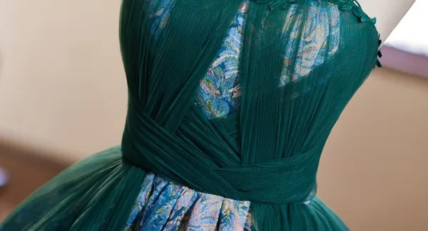 Vintage / Retro Dark Green Printing Homecoming Graduation Dresses 2024 Short Ball Gown Spaghetti Straps Sleeveless Backless Tulle