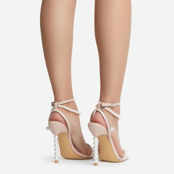 Sexy Charmant Rosa Abend Sandalen Damen 2022 Perle Knöchelriemen 11 cm Stilettos Peeptoes Sandaletten Hochhackige