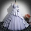 Elegant Grey Satin Prom Dresses 2024 Ball Gown Off-The-Shoulder Short Sleeve Backless Sweep Train Prom Formal Dresses