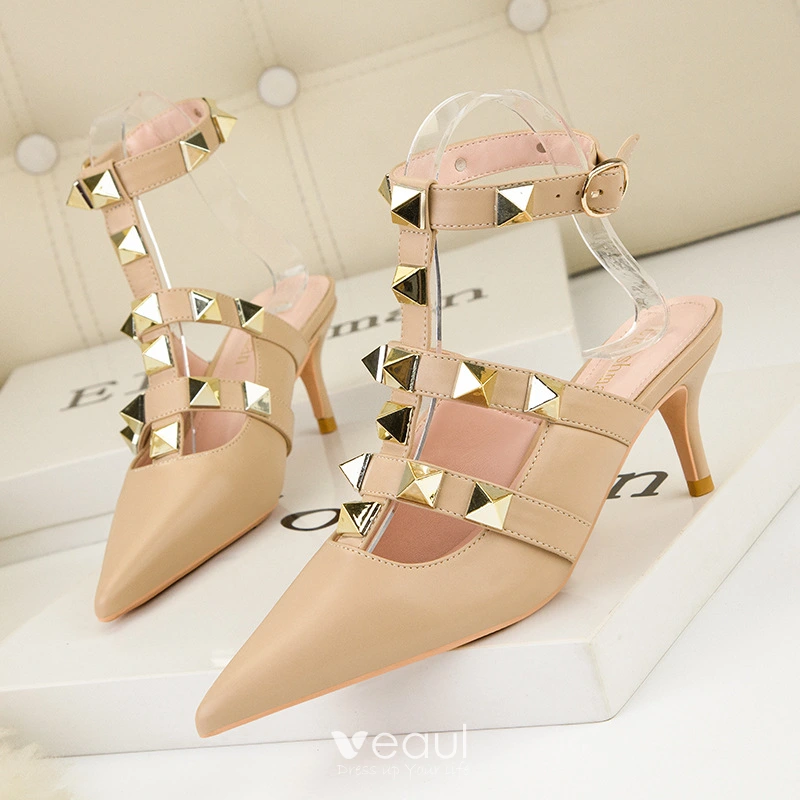 Only maker Plateausandalen met T-gespen, dames, met hoge hakken, bezet met rivetten, laklook zwart, roze, 38 EU