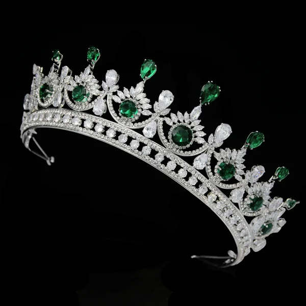 Barock Silver Rhinestone Zirkon Tiara Brud Huvudbonad 2024 Bröllop Tillbehör