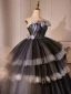 Fashion Black Cascading Ruffles Appliques Prom Dresses 2024 Ball Gown Strapless Sleeveless Backless Sweep Train Prom Formal Dresses