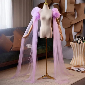 Chic Beautiful Lavender Handmade Prom Puffy Short Sleeve Shawls 2025 Tulle