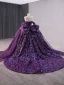 Sparkly Vintage Purple Paljetter Ballkjoler 2024 Ballkjole Kjæreste Uten Ermer Ryggløse Sløyfe Domstol Tog Ball Formelle Kjoler