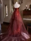 Scintillantes Bordeaux Paillettes Trompette / Sirène Robe De Soirée 2024 Bustier Sans Manches Dos Nu Train De Balayage Soirée Robe De Ceremonie