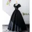 Audrey Hepburn Style Black Prom Dresses 2022 Ball Gown Square Neckline Puffy Short Sleeve Backless Floor-Length / Long Prom Formal Dresses