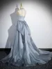 Charming Mint Green Beading Glitter Sequins Prom Dresses 2024 Trumpet / Mermaid Halter Sleeveless Backless Sweep Train Prom Formal Dresses