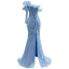 High End Charmant Himmelblau Perlenstickerei Pailletten Abendkleider 2023 Meerjungfrau One-Shoulder Lange Ärmel Rückenfreies Gespaltete Front Sweep / Pinsel Zug Abend Festliche Kleider
