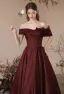 Vintage Burgunderrot Satin Ballkleider 2024 A Linie Ärmellos Off Shoulder Rückenfreies Lange Ball Festliche Kleider