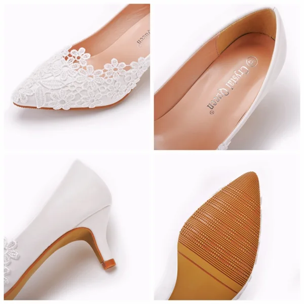 Élégant Blanche En Dentelle Fleur Chaussure De Mariée 2022 5 cm Talons Aiguilles À Bout Pointu Mariage Escarpins Talons Hauts