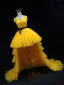 Unusual Yellow Cascading Ruffles Prom Dresses 2024 Ball Gown Scoop Neck Sleeveless Backless Bow Sash Court Train Prom Formal Dresses