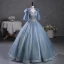 Sparkly Sky Blue Grey Beading Sequins Prom Dresses 2023 Ball Gown V-Neck Short Sleeve Backless Floor-Length / Long Prom Formal Dresses