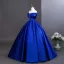 Vintage / Retro Royal Blue Beading Lace Flower Prom Dresses 2025 Ball Gown Strapless Sleeveless Backless Floor-Length / Long Formal Dresses