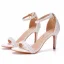 Sexy Beige Pearl Wedding Shoes 2023 Ankle Strap 8 cm Stiletto Heels Open / Peep Toe Wedding Sandals High Heels