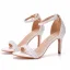 Sexy White Pearl Ankle Strap Wedding Shoes 2024 8 cm Stiletto Heels Open / Peep Toe Wedding Sandals High Heels