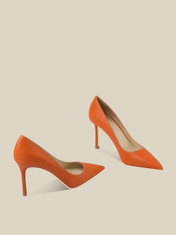 Mooie / Prachtige Oranje Kantoor OL Leer Pumps 2025 8 cm Naaldhakken / Stiletto Spitse Neus Pumps Hoge Hakken