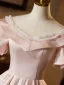 Śliczny Rumieniąc Różowy Satyna Sukienki Na Bal 2024 Suknia Balowa Wycięciem Bufiasta Kótkie Rękawy Bez Pleców Długie Bal Sukienki Wizytowe
