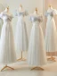 Modest / Simple Grey Short Sleeve Backless Bridesmaid Dresses 2024 A-Line / Princess Floor-Length / Long Tulle