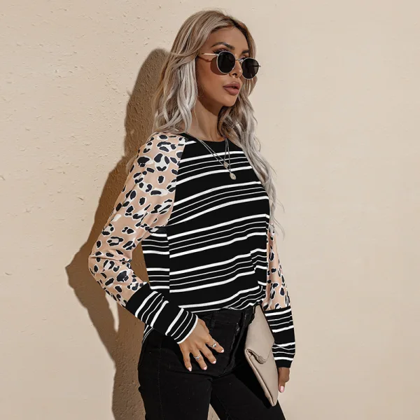 Fancy Women White Stripe Sweatshirts 2021 Scoop Neck Loose Cotton Casual Fall Winter Polka Dot Long Sleeve Tops
