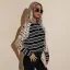 Fancy Women White Stripe Sweatshirts 2021 Scoop Neck Loose Cotton Casual Fall Winter Polka Dot Long Sleeve Tops