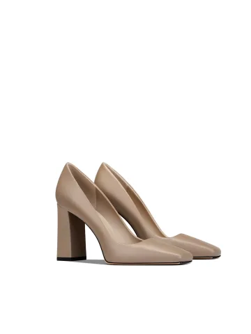 Simple Kaki Cuir Promo Escarpins 2026 8 Cm Talons Épais Pied Carré Escarpins Talons Hauts