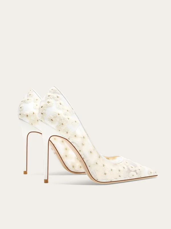 Mode Blanche Marguerite Brodé Chaussure De Mariée 2024 10 cm Talons Aiguilles À Bout Pointu Mariage Escarpins Talons Hauts