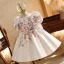 Fancy White Appliques Short Flower Girl Dresses 2026 Ball Gown Birthday Scoop Neck Puffy Short Sleeve Backless Bow