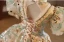 Bling Bling Champagne Beading Pearl Rhinestone Sequins Birthday Flower Girl Dresses 2024 Ball Gown High Neck Puffy Short Sleeve Floor-Length / Long