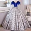 Élégant Bleu Roi Floral Robe De Bal 2023 Robe Boule Encolure Carrée Gonflée Manches Courtes Noeud Ceinture Dos Nu Longue Promo Robe De Ceremonie