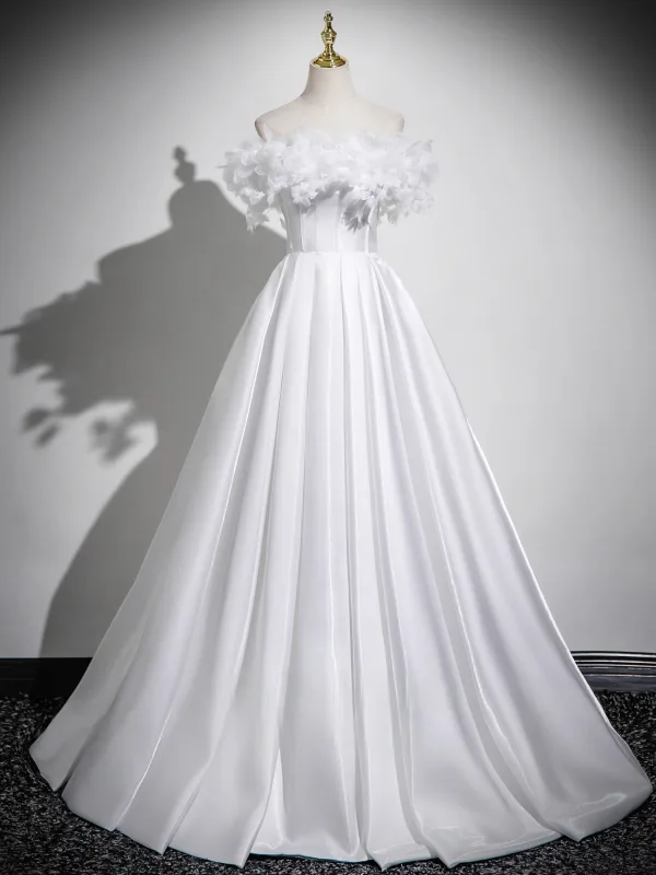 Elegant Ivory Appliques Prom Dresses 2025 A-Line / Princess Off-The-Shoulder Short Sleeve Backless Floor-Length / Long Formal Dresses