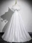 Elegant Ivory Appliques Prom Dresses 2025 A-Line / Princess Off-The-Shoulder Short Sleeve Backless Floor-Length / Long Formal Dresses