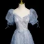 Bling Bling Sky Blue Ruffle Beading Prom Dresses 2023 A-Line / Princess Square Neckline Short Sleeve Backless Floor-Length / Long Prom Formal Dresses
