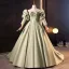 Elegant Sage Green Satin Prom Dresses 2023 Ball Gown Strapless Puffy Short Sleeve Backless Bow Sweep Train Formal Dresses