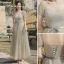 Modest / Simple Sage Green Bridesmaid Dresses 2022 A-Line / Princess Short Sleeve Backless Bow Sash Floor-Length / Long Wedding Party Dresses